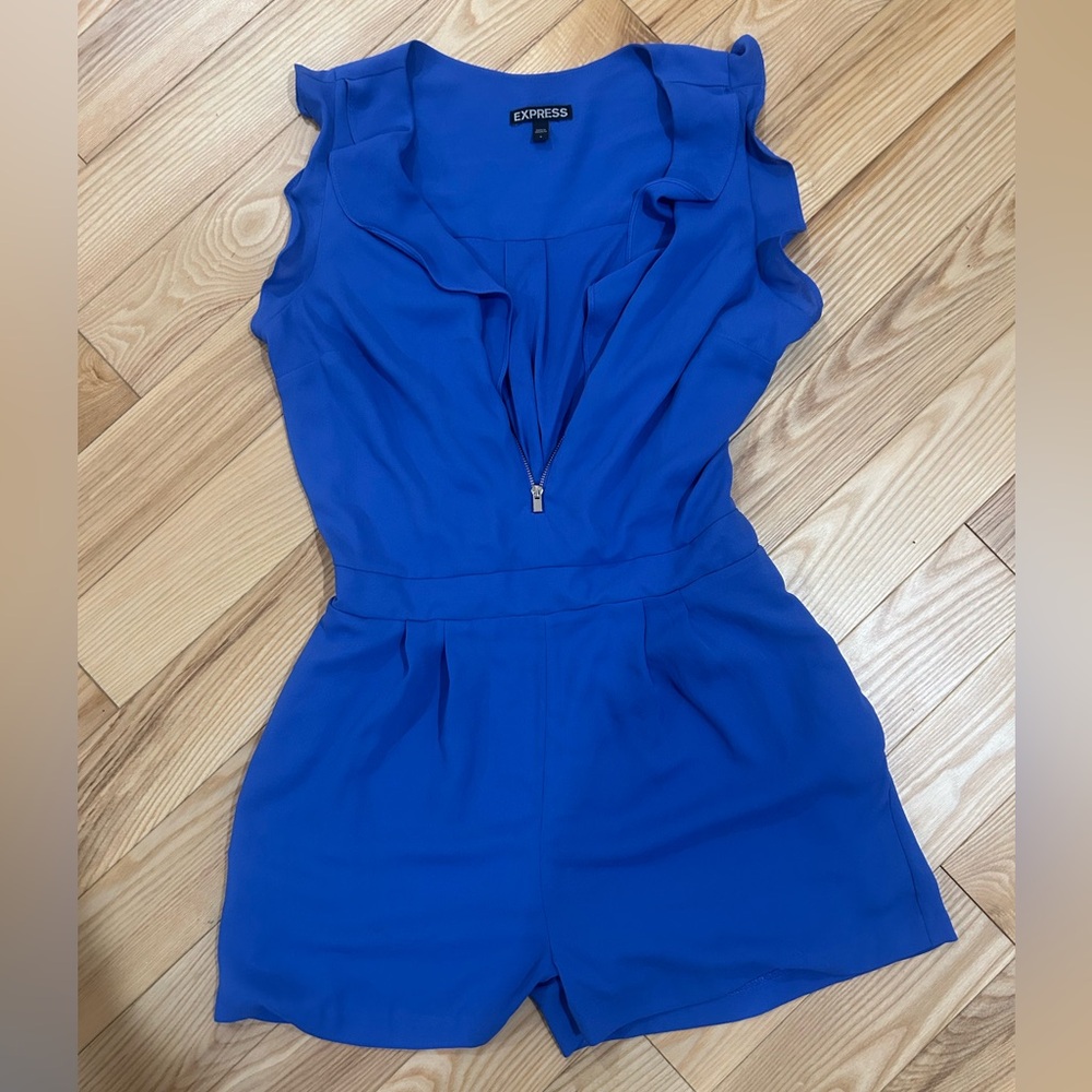 Express Vibrant Blue Ruffle Romper - Picture 2 of 7